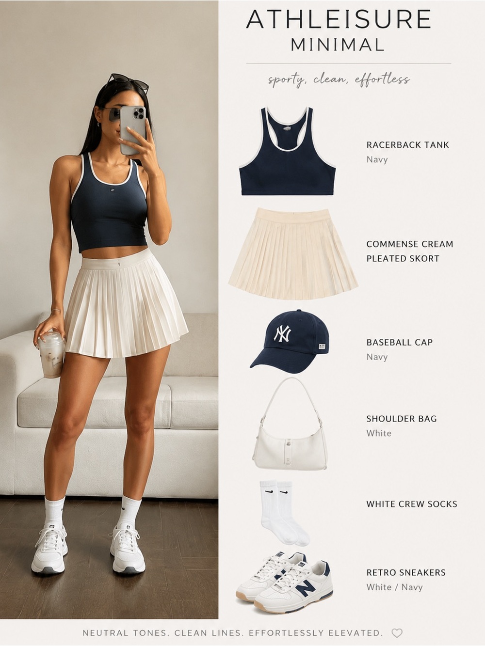 Commense Cream A-Line Pleated Skirt